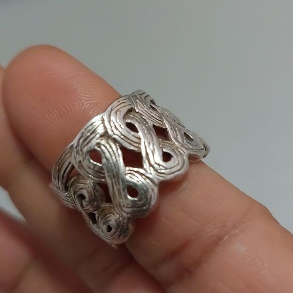 925 Thailand Brushed Sterling Silver Infinity Weave Pattern Wide Ring Size 6 - Picture 4 of 6